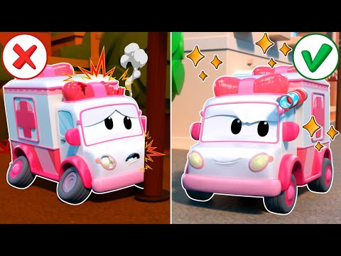 Oh no! AMBULANCE CAR gets hurt chasing CRAZY ROBOT AMBULANCE|Emergency Vehicles for Kids|Car repair