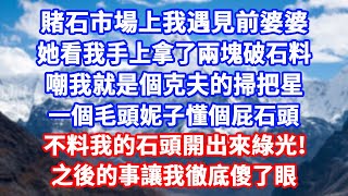 賭石市場上我遇見前婆婆，她看我手上拿了兩塊破石料，嘲我就是個克夫的掃把星！一個毛頭妮子懂個屁石頭！不料我的石頭開出來綠光！之後的事讓我徹底傻了眼