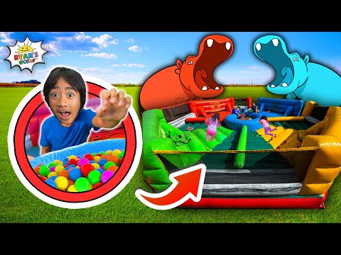 Ryan, Emma, & Kate Play GIANT Hungry Hungry Hippo!