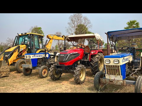 JCB 3DX Backhoe Loader Loading Mud In Mahindra Tractor VS Swaraj Tractor Trolley | Jcb Dozer Cartoon