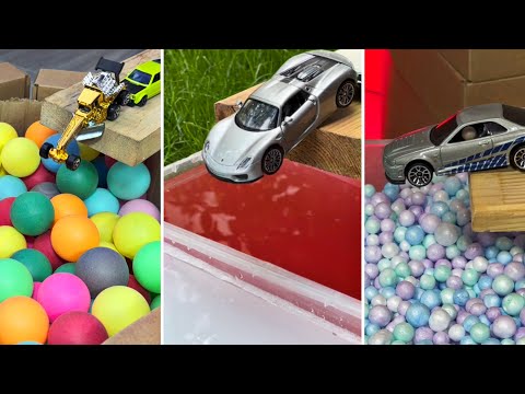 Diecast Cars Siding in Water, Foam Balls Shorts Compilation 🤩🚀