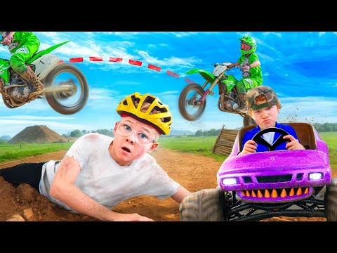 Kids Race Dirt Bikes and Monster Trucks | Fun Car Toys Video