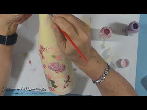 Botellas, Decoupage y Pedrería, Decoración para primavera, Ideas nuevas, Hecho a mano, Diy