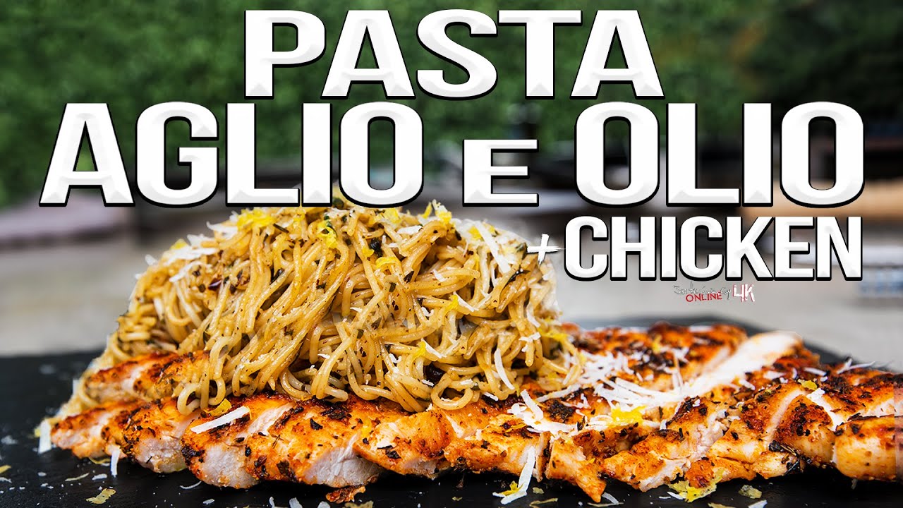 Pasta aglio e olio with blackened chicken 4k