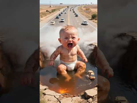 child troubled by the heat is digging a pit on the highway #shorts #child