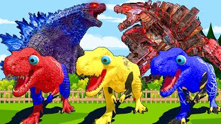 Superheroes Spiderman T-Rex vs SPINOSAURUS, MOSASAURUS 🦖Jurassic World Rebirth in Jurassic World