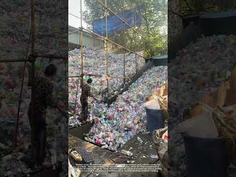 A mountain of waste plastic bottles