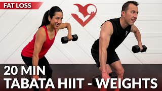 20 Minute HIIT Workout for Fat Loss with Weights at Home - No Jumping Tabata - Full Body Dumbbells