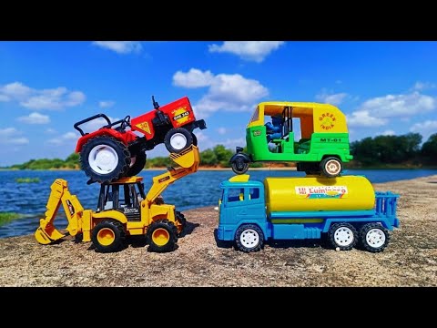 Muddy Tractor And Auto Rickshaw Help Jcb And Water Jump Muddy Cleaning | Tractor Video | Muddy toys