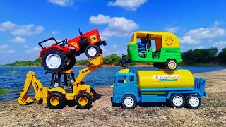 Muddy Tractor And Auto Rickshaw Help Jcb And Water Jump Muddy Cleaning | Tractor Video | Muddy toys