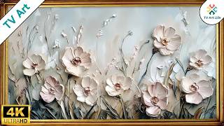 Minimalist Floral Frame TV Art | Soft Pastel Impasto Painting | 4K 4 Hours