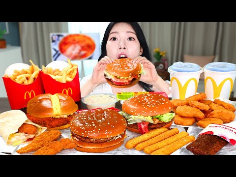 ASMR MUKBANG| 맥도날드 햄버거 치킨 치즈스틱 먹방 & 레시피 FRIED CHICKEN AND HAMBURGER EATING
