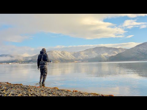 雪舞う湖岸で冬のモンスターを追うドキュメンタリー。