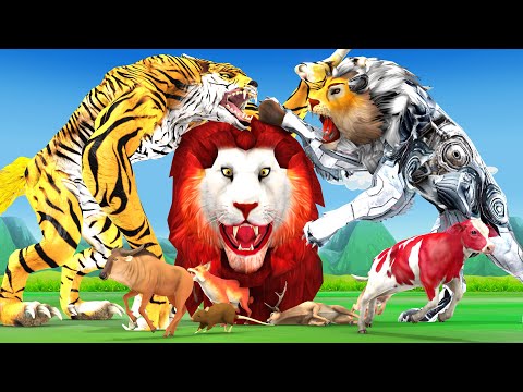 जंगल का राजा रंगीन शेर रोबोट और विशाल भेड़िया का अंत Sher Robot vs Wolf | Animal Stories In Hindi