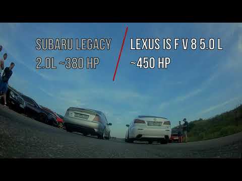 Drag Race Subaru Legacy vs Lexus IS F Roll on Fpv drone
