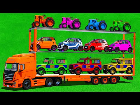 TRANSPORTING COLORS OF SMART POLICE, LAND ROVER & DEUTZ TRACTORS WITH HYUNDAI TRUCK - FS22