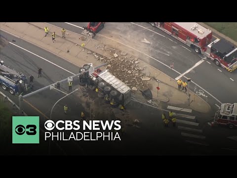 YouTube video thumbnail: Traffic Backed up After Dump Truck Overturns in New Castle County, Delaware