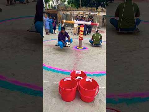 ?? Who can put the ball into the bucket ??? #shorts #reels #villagegames #funnygame #trending
