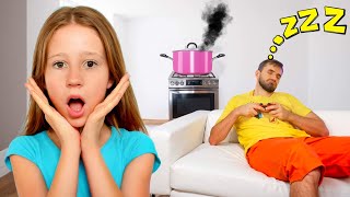 Nastya and sleeping dad story