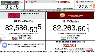 Pewdiedie vs T-Series Sub Count Live On
