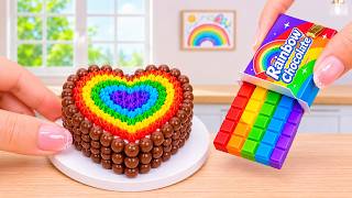 Mini Rainbow Cake Recipe With Chocolate 🌈 Rainbow Heart Cake & Chocolate Candy Balls By Wonder Cake