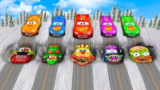 Mega Pixar Cars Pit Transform Big & Small Lightning McQueen Into Evil Mcqueen! BeamNG.Drive Battle!