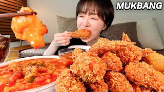 🩷V-log🩷 내 인생 치킨으로 등극한 콰삭킹!!! 매콤쫀득한 수제비 떡볶이 먹방✨ Crispy Fried Chicken, Sujebi Tteokbokki MUKBANG