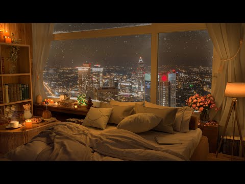 4K Atlanta Heavy Snowfall In A Cozy Apartment | Jazz Music for Relax and Study