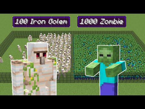 100 iron golem vs 1000 zombie | Minecraft Mob Battle