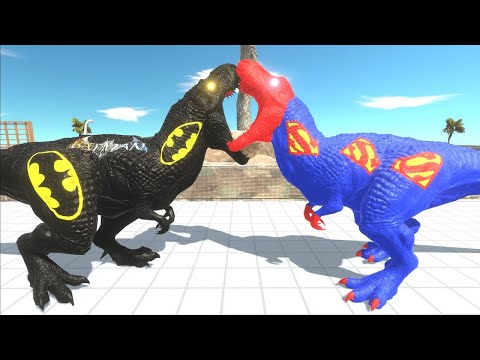 BATMAN T-REX vs SUPERMAN TREX DEATH RUN EVOLUTION | Animal Revolt Battle Simulator