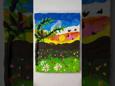 رسمت لوحة طبيعية ولونت بصلصال الفوم #art #drawing #رسم