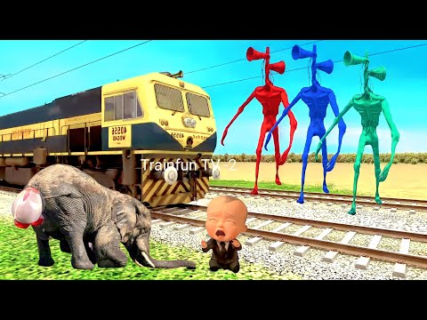 Siren head atteck vs crying elephant on track train / stop the Train / siren head short flim / funny