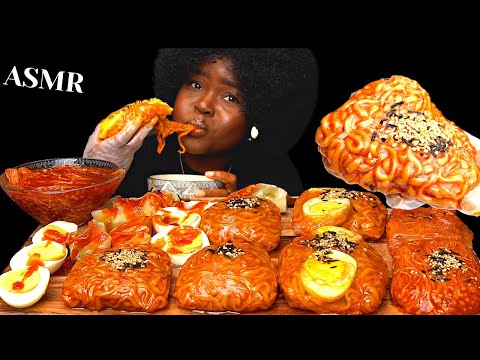 ASMR SPICY FIRE NOODLES, ENOKI MUSHROOM WRAP & DUMPLINGS MUKBANG + RECIPE |Eating Sounds| Vikky ASMR