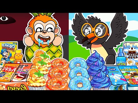 ASMR MUKBANG | Orangutini Ananasini Crispy Fried Chicken, tteokbokki Food Mukbang | Animation