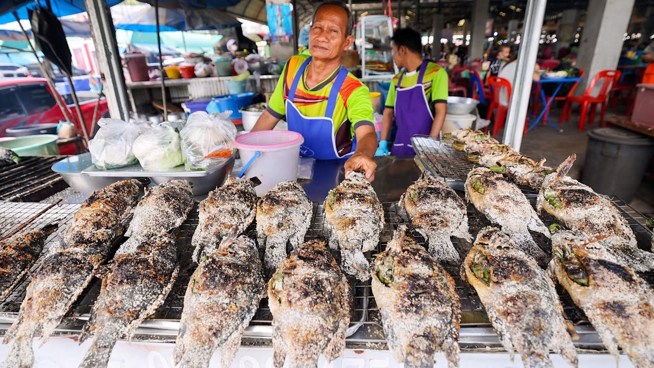 Salt Crusted Tilapia - THAI STREET FOOD Tour in Isaan! Kalasin, Thailand!