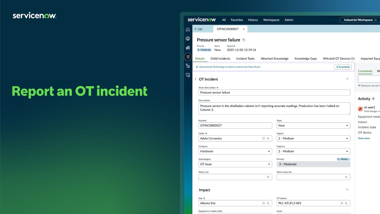 Report an OT incident