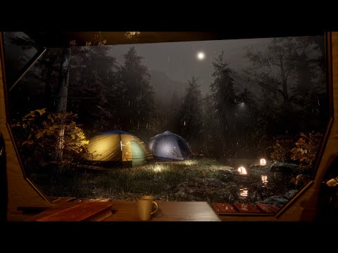 Rainy Night Inside a Tent in the Forest 🌧️ | Soft Rain on Tent with Misty Moonlight for Sleep 8Hours
