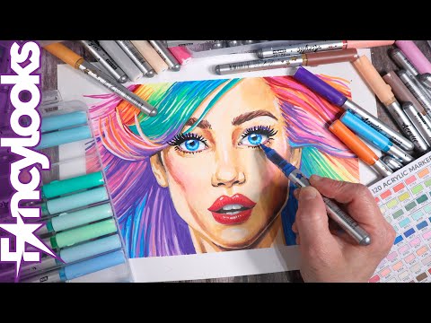 Dibujar retrato vibrante con pelo arco iris