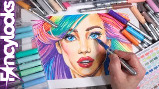 Dibujar retrato vibrante con pelo arco iris