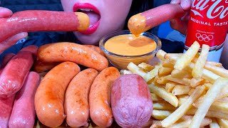 ASMR SAUSAGES FEAST + FRENCH FRIES + CHEESY CHILI SAUCE MUKBANG MASSIVE Eating Sounds