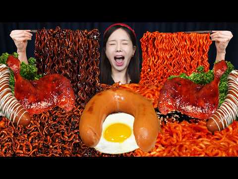 매콤 통다리🍗 불닭볶음면 짜파게티 소세지 먹방 Spicy Chicken BBQ Buldak Ramen Jjapaghetti Sausages Mukbang ASMR Ssoyoung