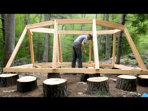 Man Builds Forest Cabin on Tree Stumps | 1-Year Timelapse by @lesnoy_daddy5358