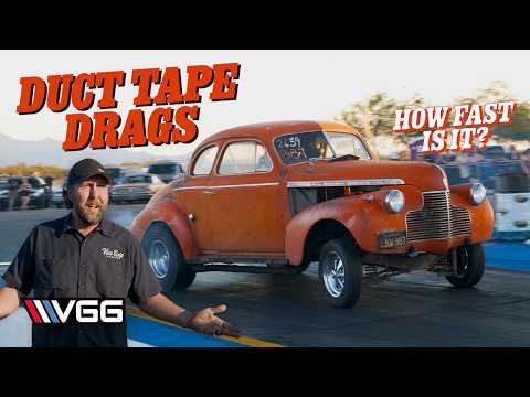 BIG BLOCK 1940 Chevy Hotrod Does 1/4 Mile & Burnouts! - Duct Tape Drags Coverage!