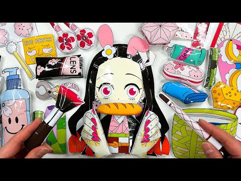 ☁️Paper diy☁️ Demon slayer Nezuko Blind bag - Skincare & Makeup & Outfit & Nail Challenge + Tutorial