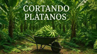 Cortando Plátanos - Verdes - Banano en la Finca