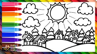 Draw And Color A Village Landscape 🏠🌲🌄🌈 Drawings For Kids