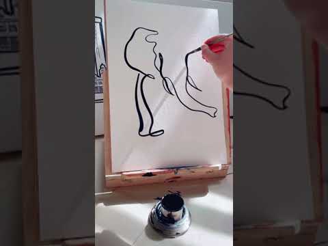 Painting a simple elephant in a few single lines of ink #onelineart #lineart #relaxingart