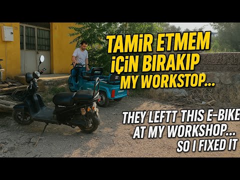Atölyenin önüne elektrikli bisiklet bırakmışlar, elektrikli bisiklet tamiri
