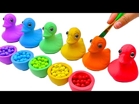 Satisfying Video l How to make rainbow Duck With Kinetic Sand beads Cup Cutting ASMR