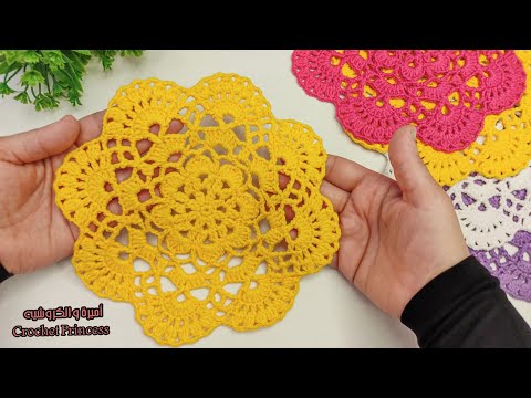 كروشيه مفرش دائري رقيق بشرح سهل وبسيط للمبتدئات Crochet doily